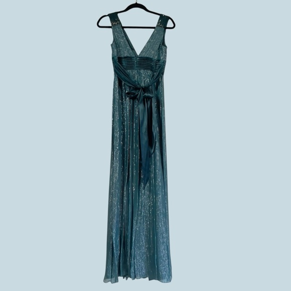 BCBG Maxazria Silk Metallic Teal Elegant Evening Gown size 2 - Picture 5 of 14